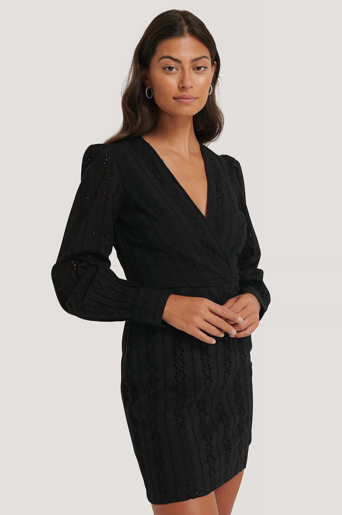 Vneck Crochet Dress Black NAKD
