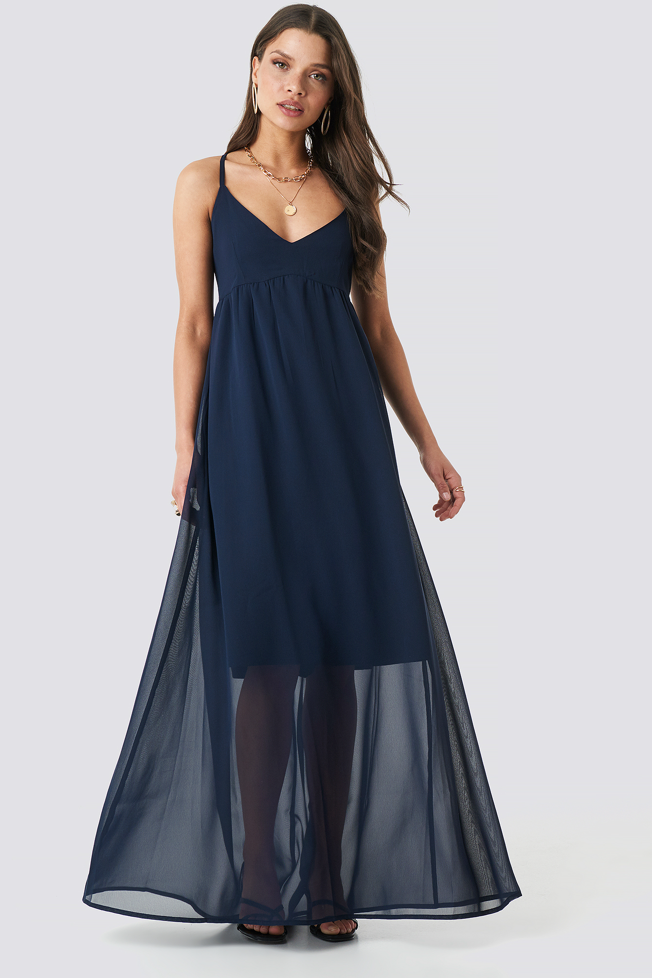 V-Neck Cross Back Maxi Dress Dark Navy
