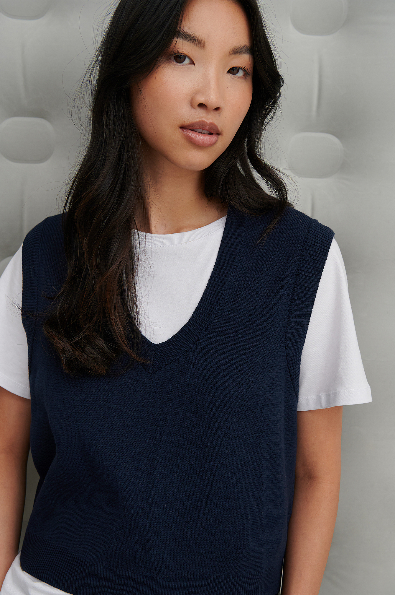 V-neck Knitted Vest Blue | NA-KD v neck vest