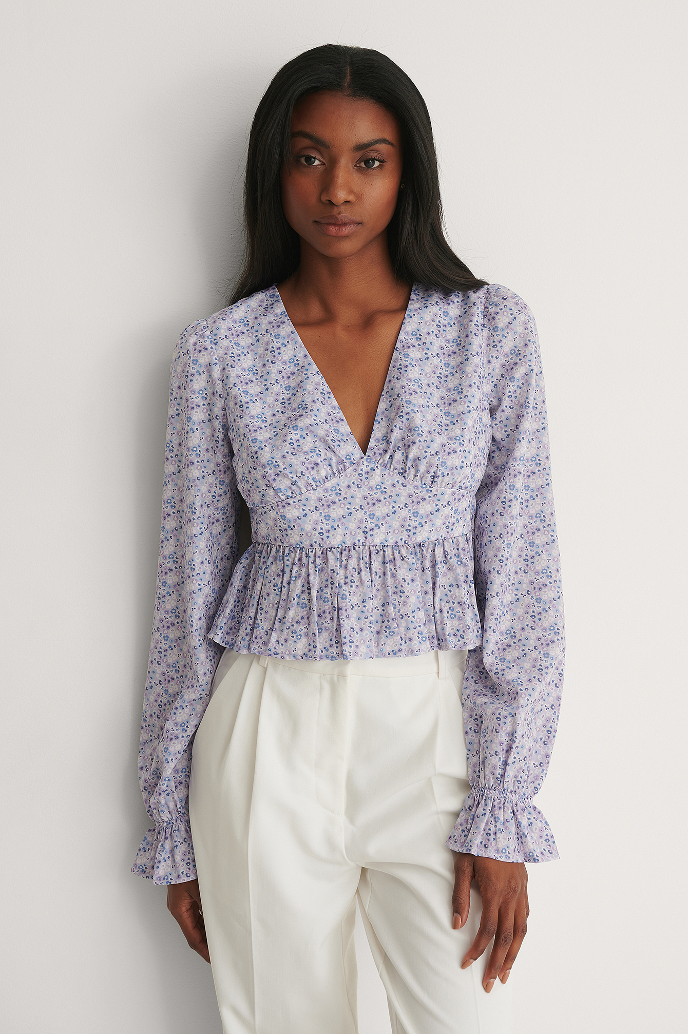 Recycled V-neck Long Sleeve Blouse 