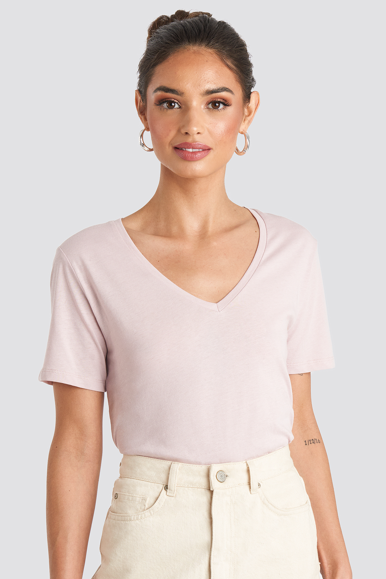 V-neck Tee Dusty Light Pink
