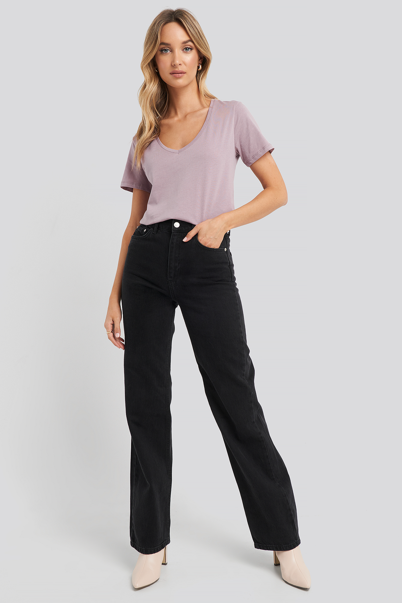 V-neck Tee Dusty Light Purple