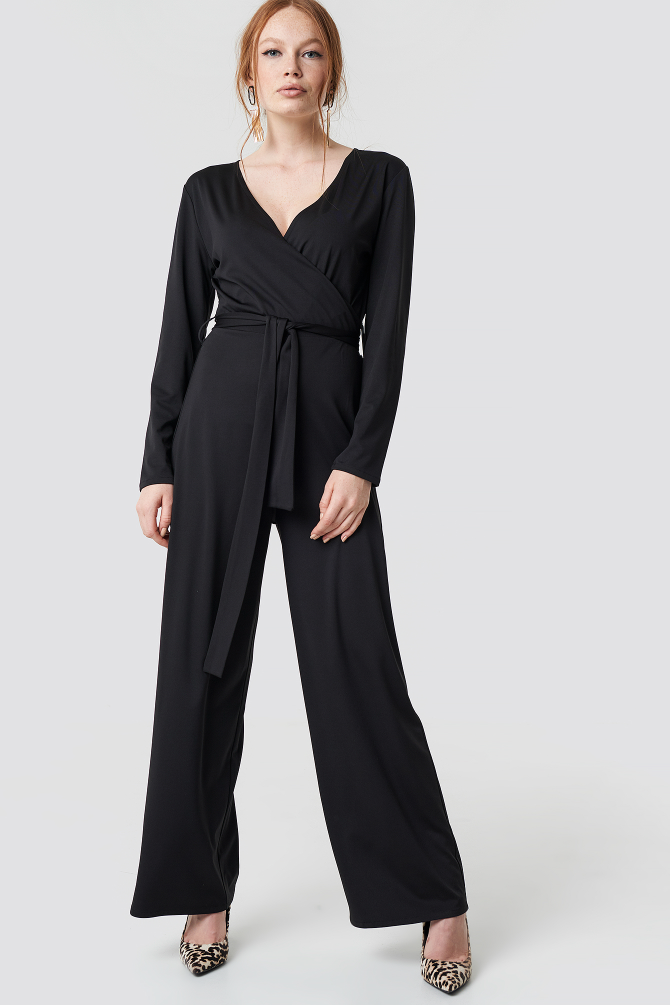 V-neck Wrap Jumpsuit Black