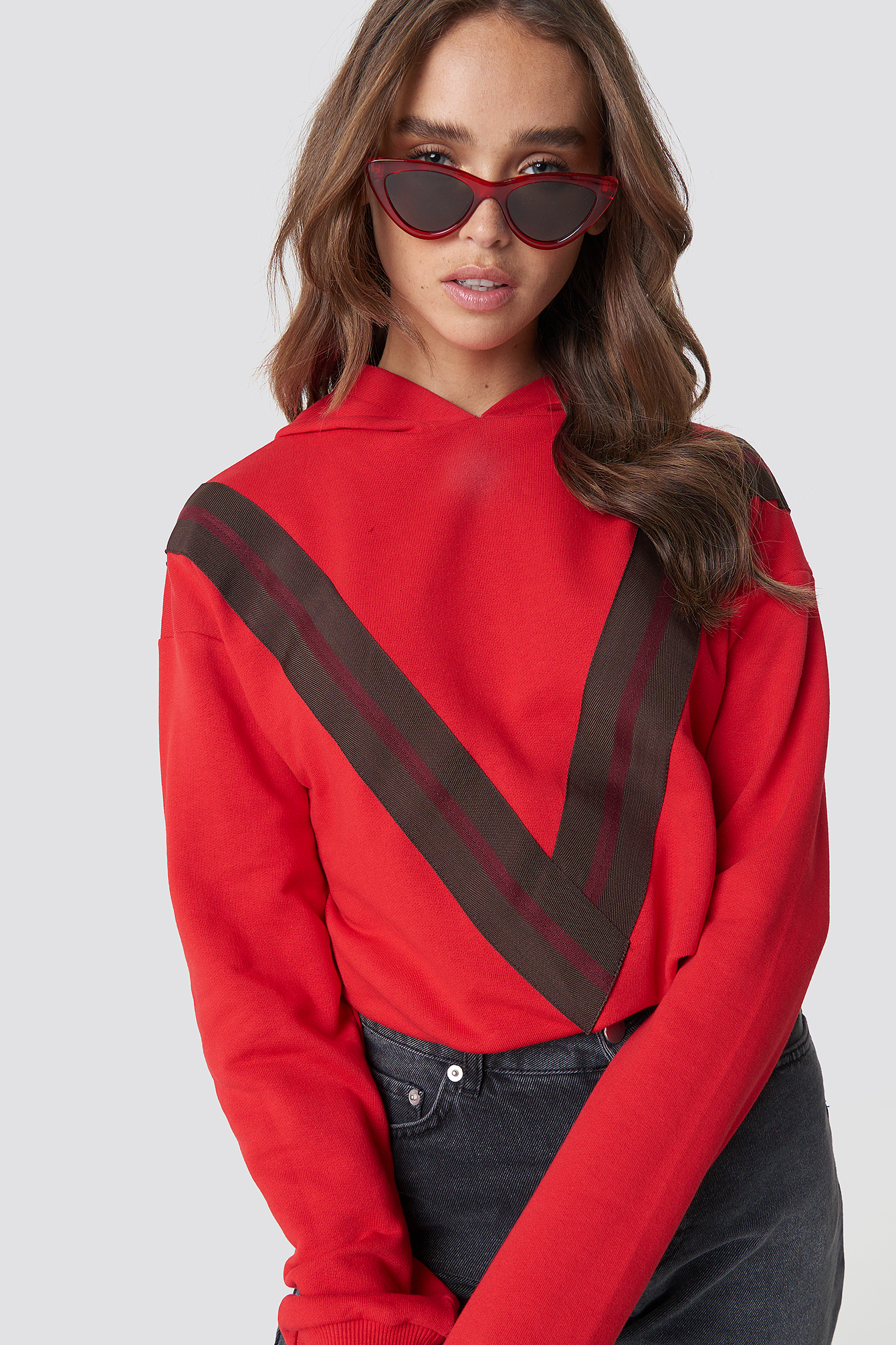 V Striped Hoodie Red