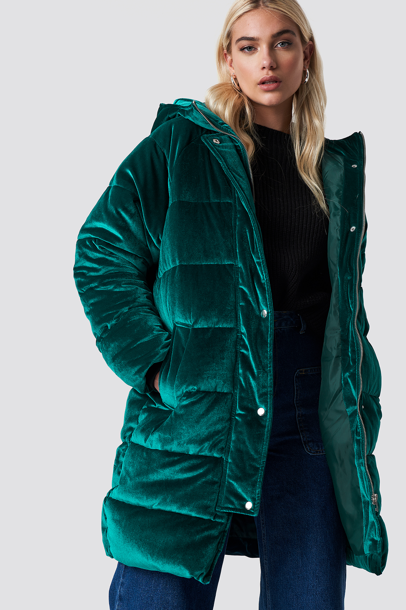 Velvet Long Puffer Petrol