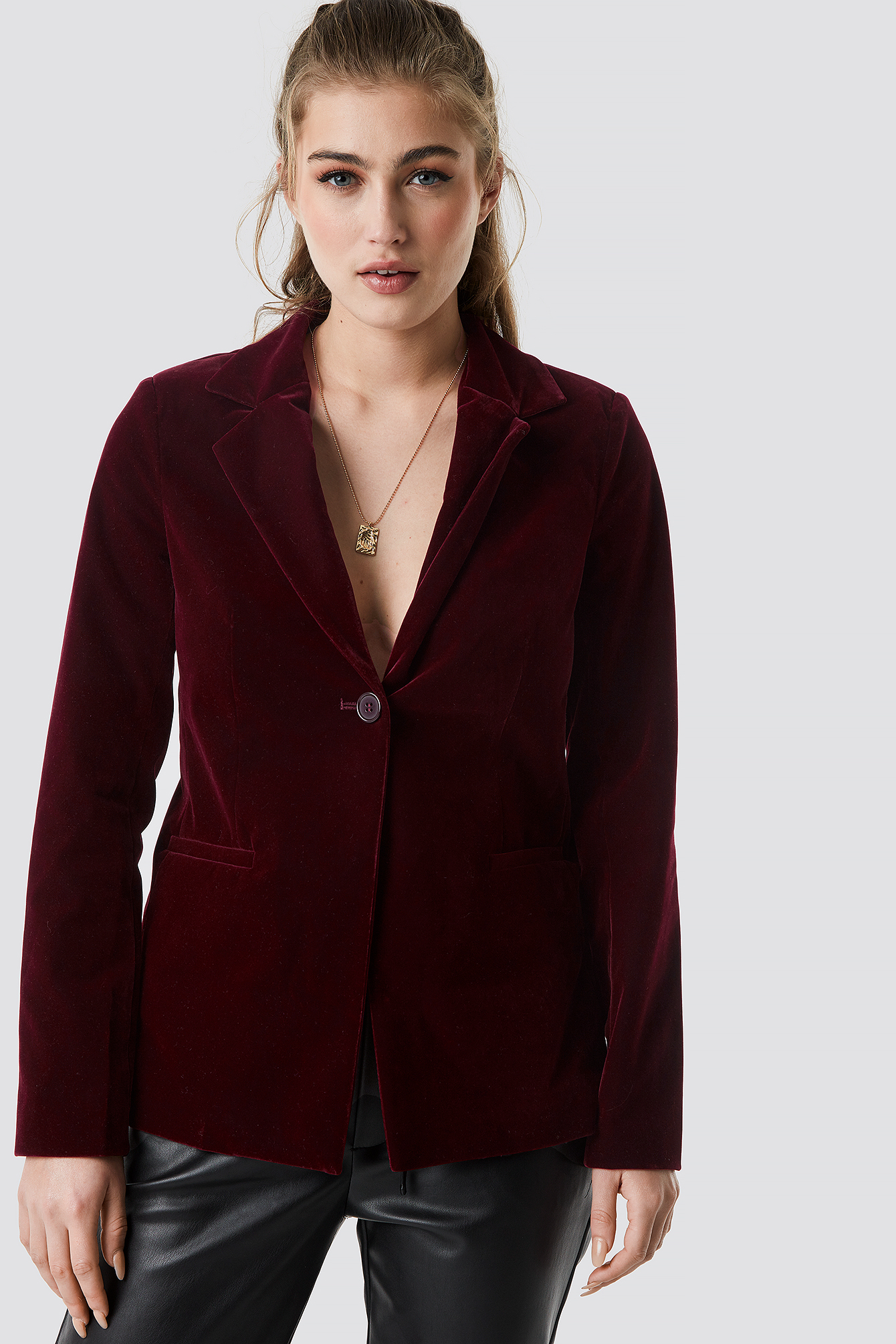 Velvet Loose Fit Blazer Burgundy