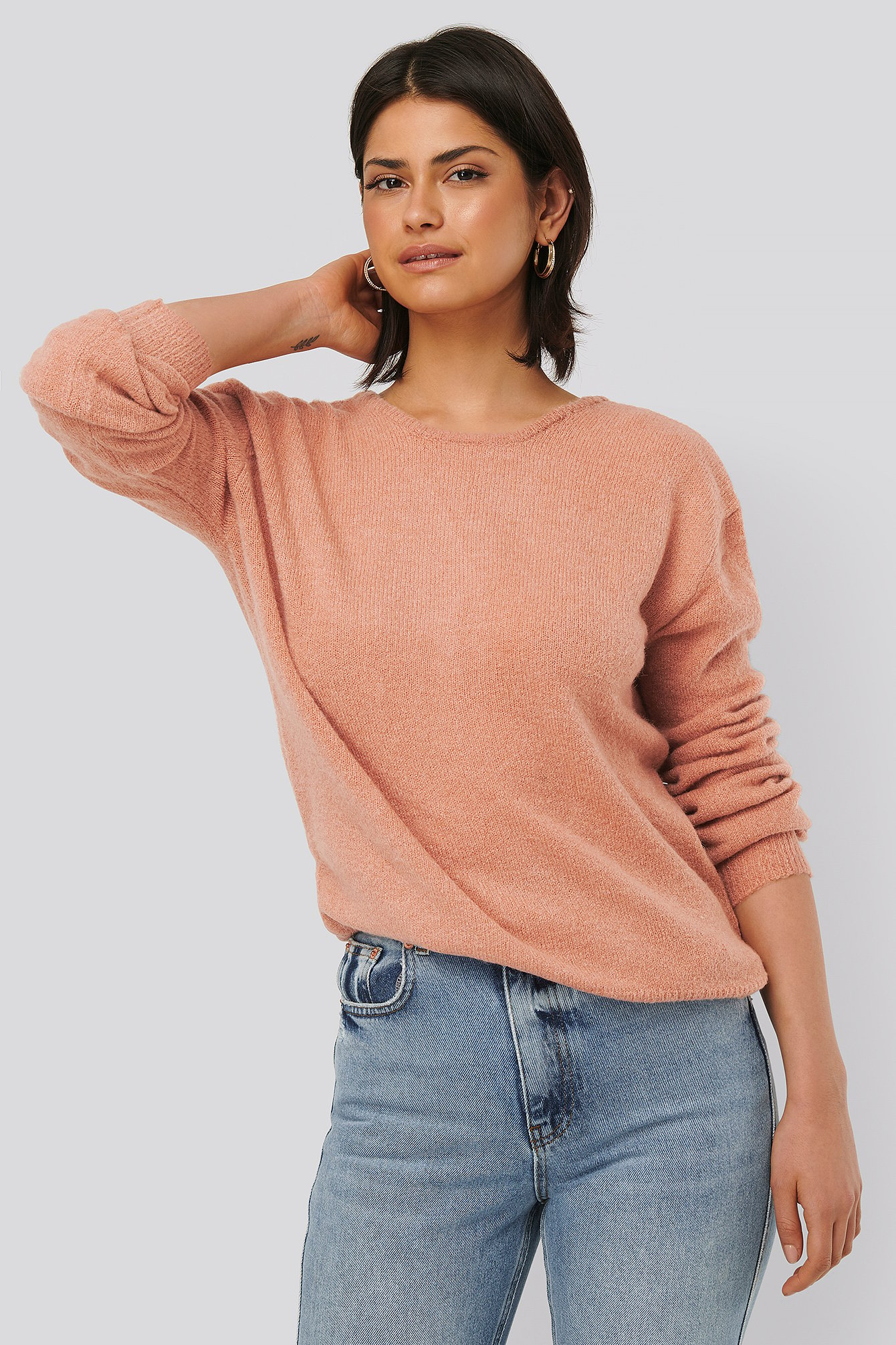 Dusty Pink NA-KD V-Neck Back Overlap Knitted Sweater
