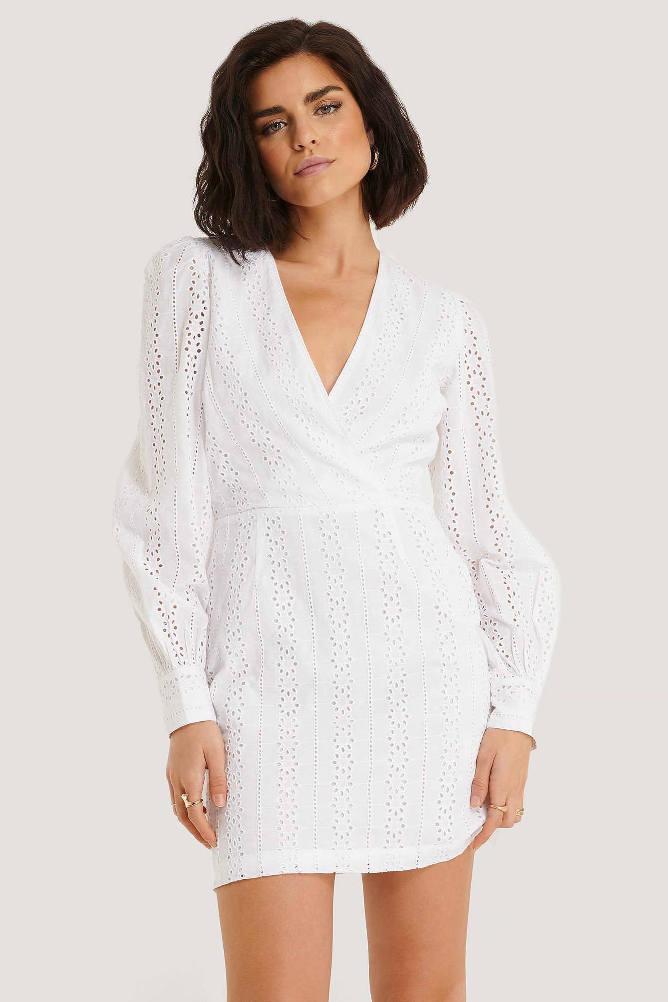 Vneck Crochet Dress White NAKD