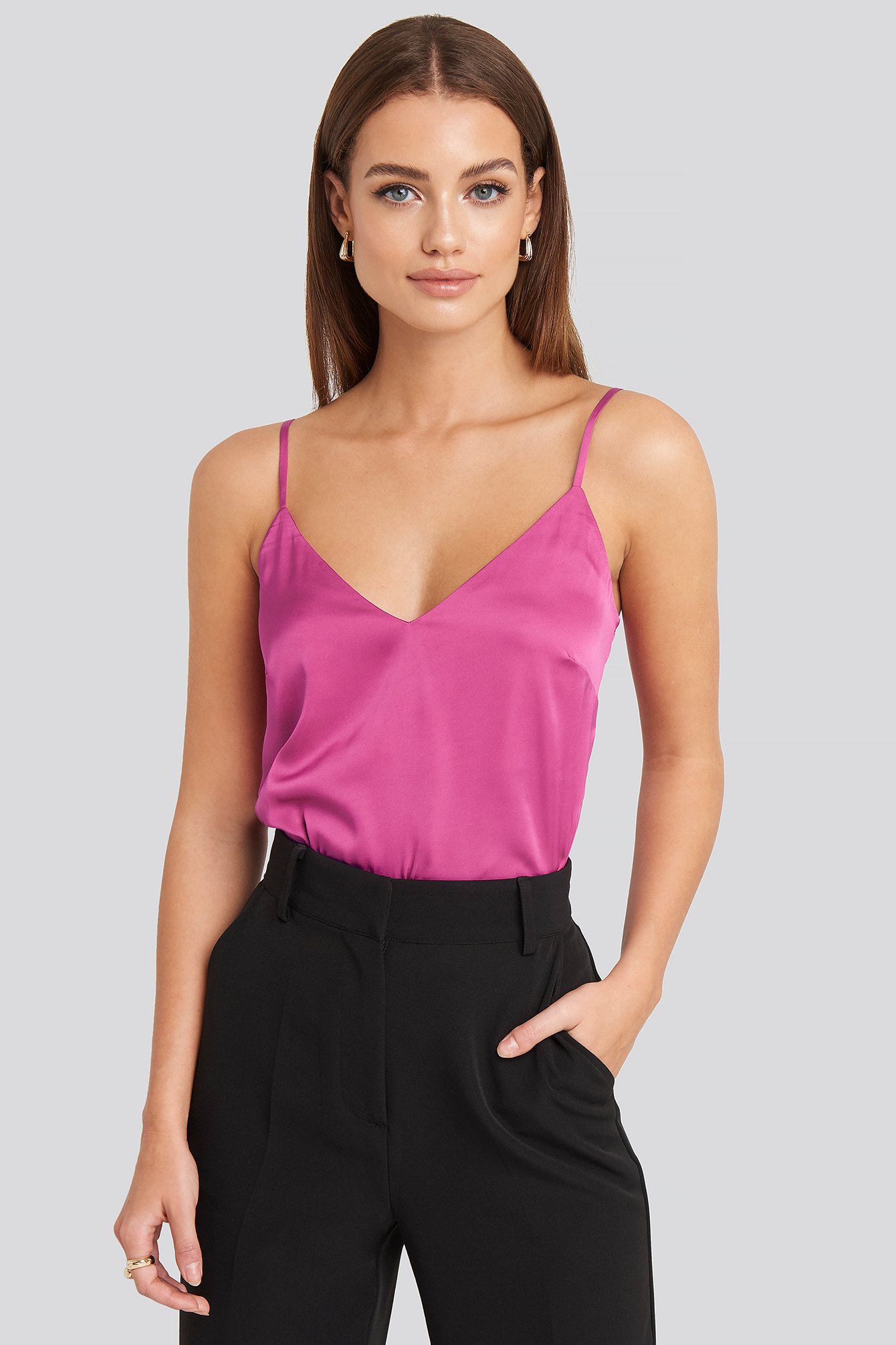 V-Neck Satin Cami Top Pink