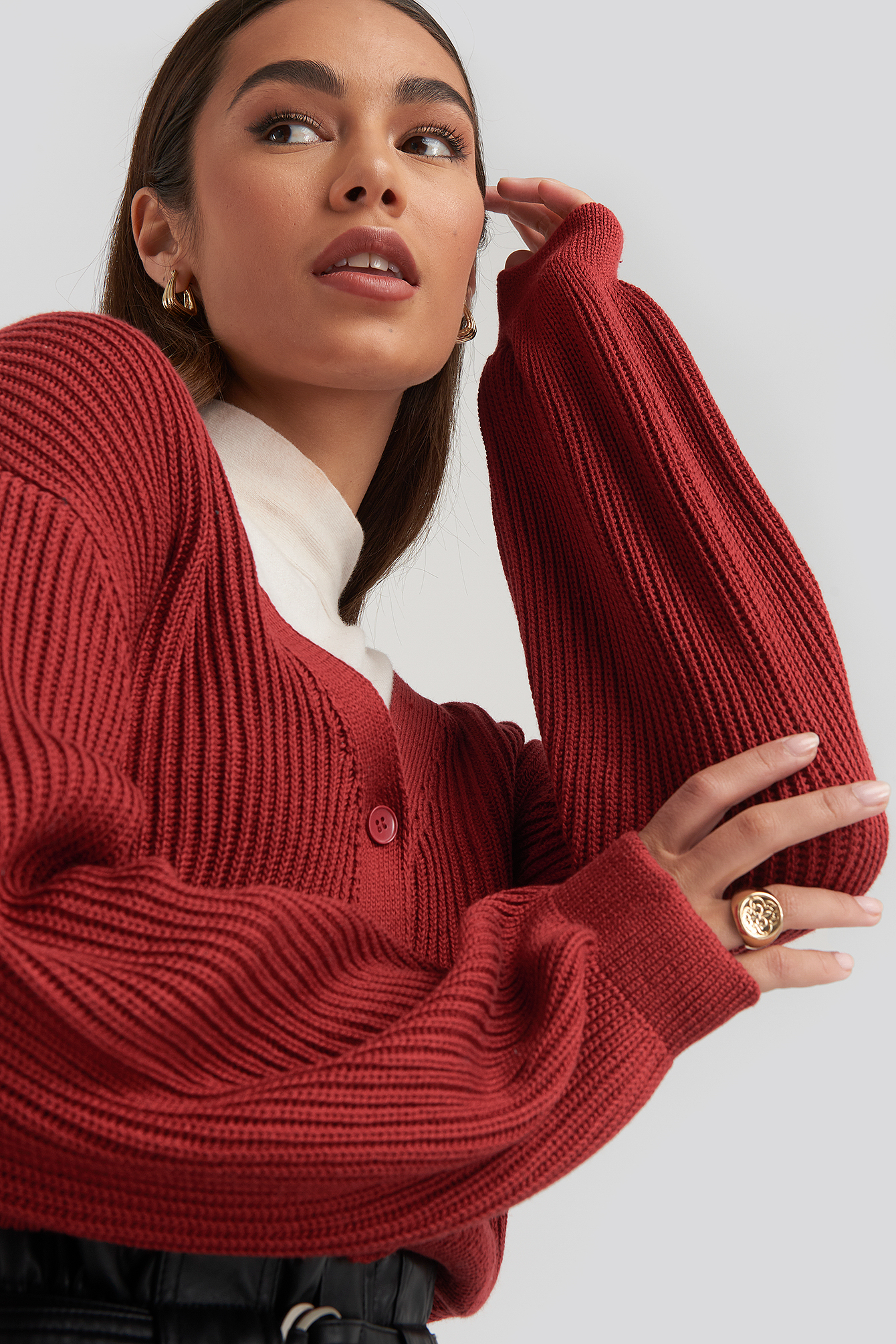 Volume Sleeve Cardigan Red