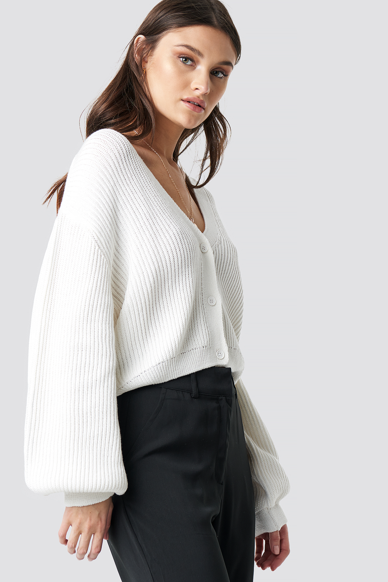 Volume Sleeve Cardigan White