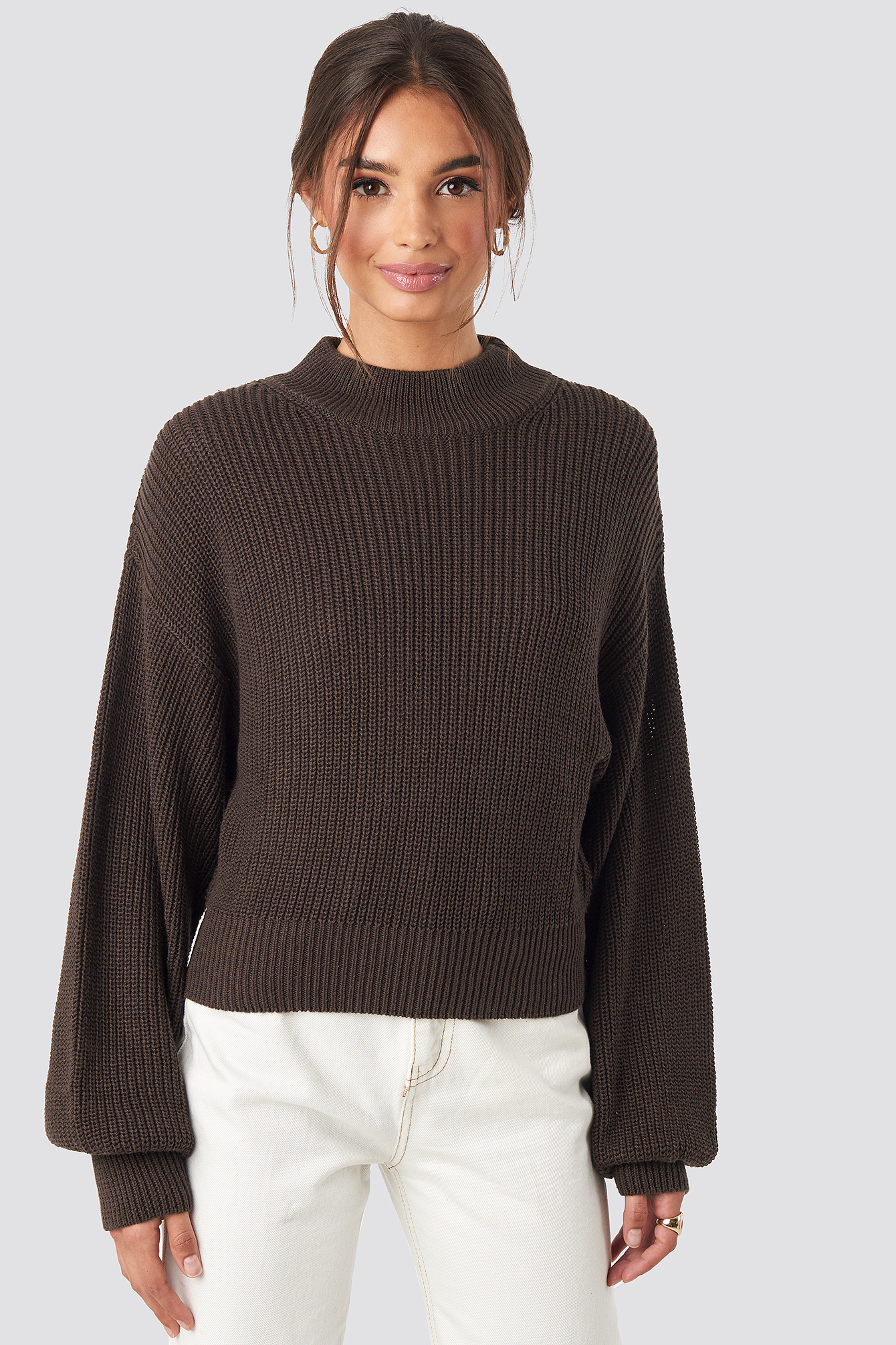 Volume Sleeve High Neck Knitted Sweater 