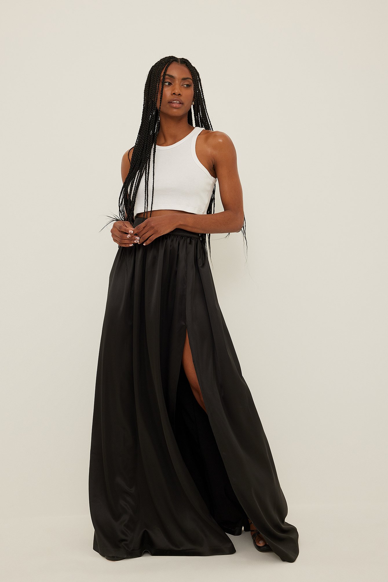 Black Recycled Voluminous Maxi Satin Skirt
