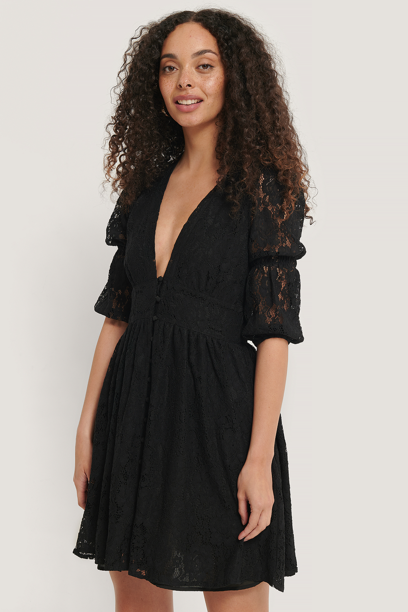 Robe Élégant Dentelle Manche Col En V