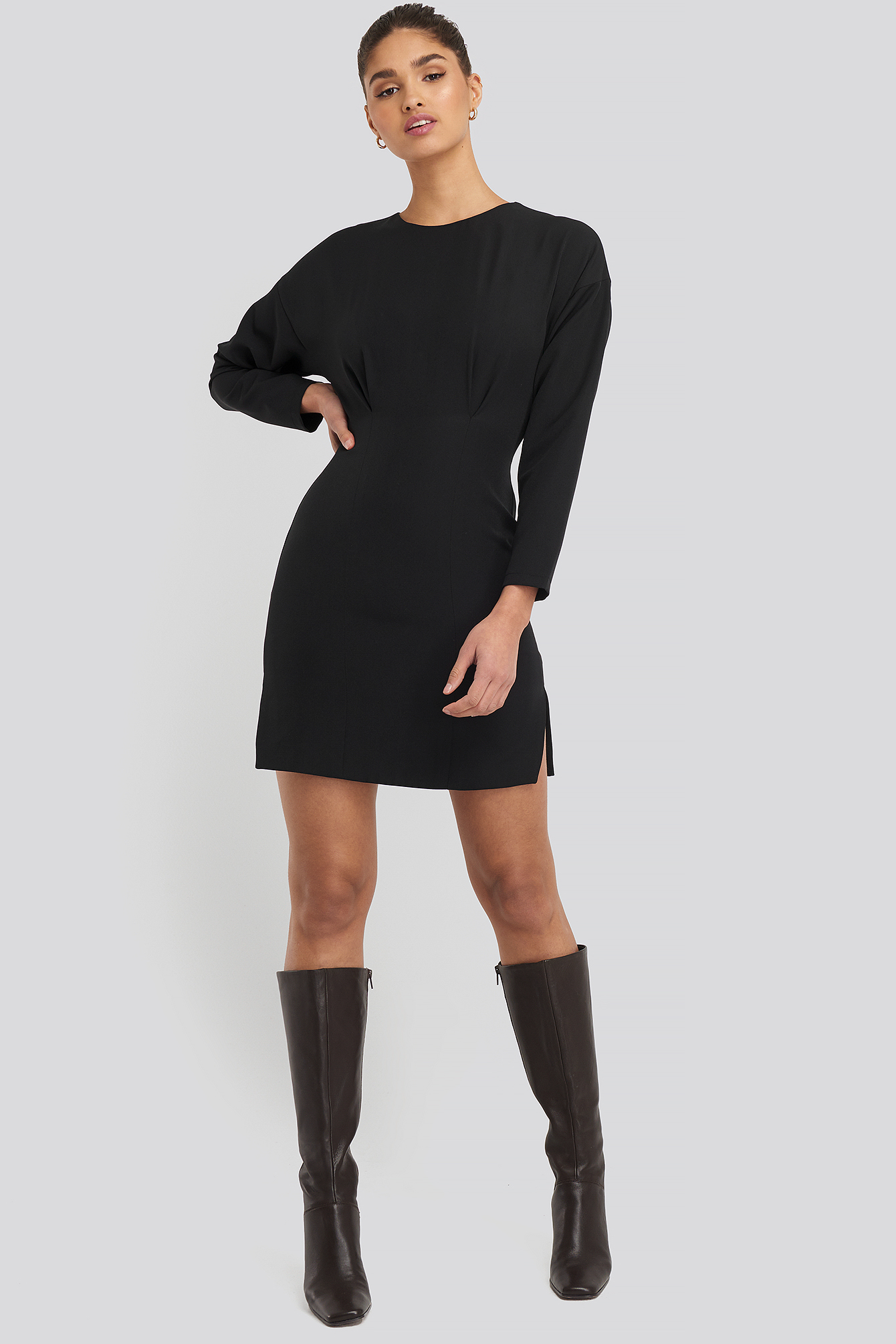 Waist Dart Detail Mini Dress Black