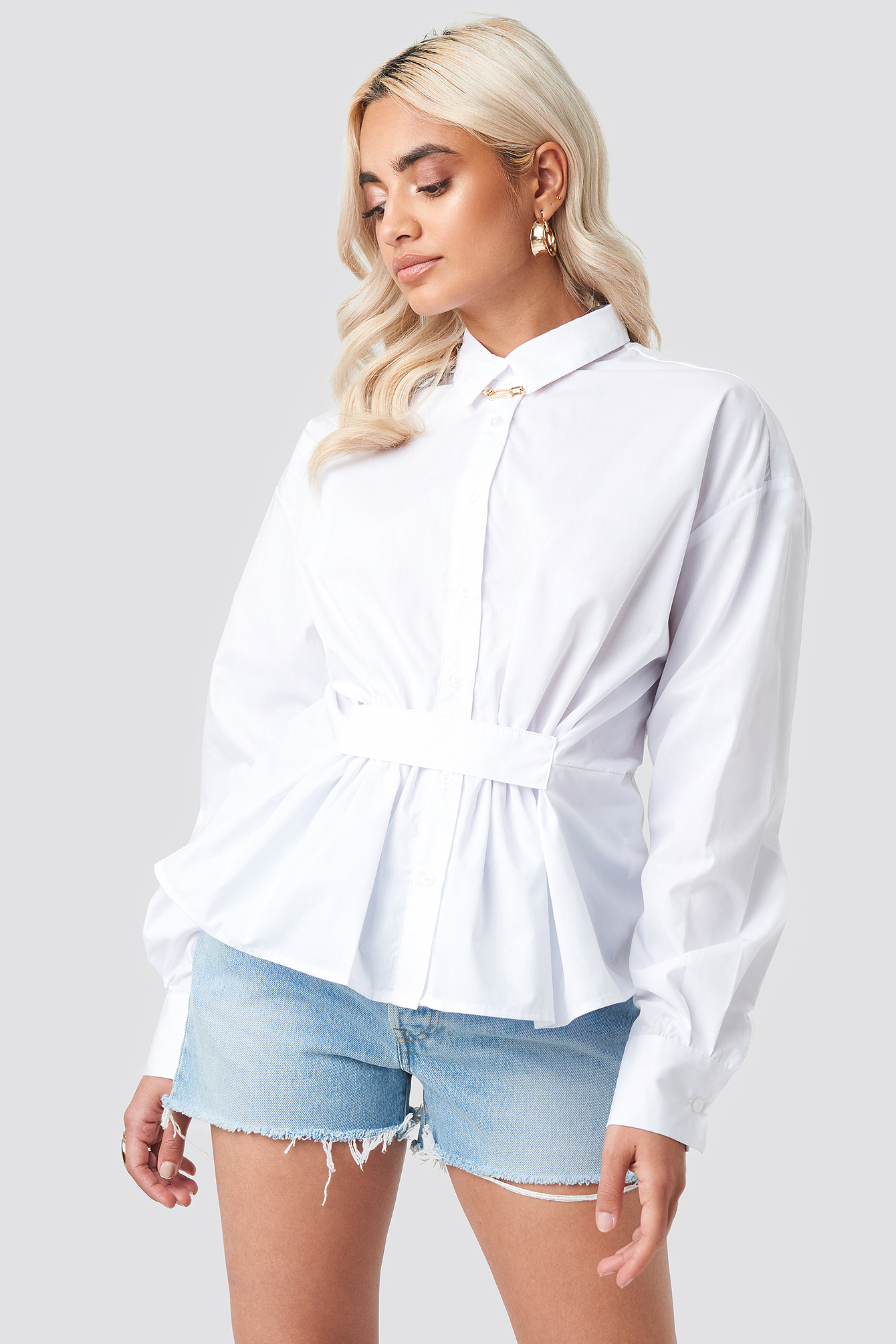 Waist Detail Oversized Shirt White | NA-KD