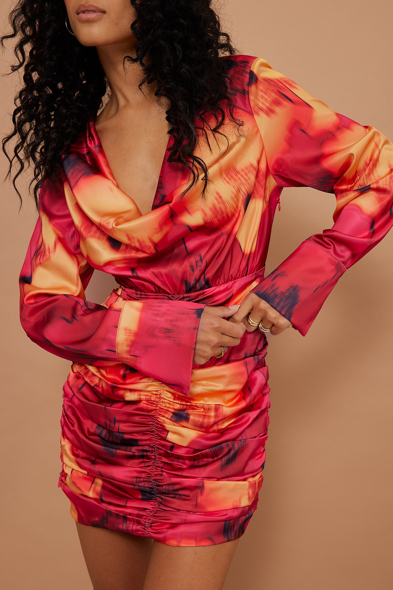 Waterfall Draped Shirt Dress Orange