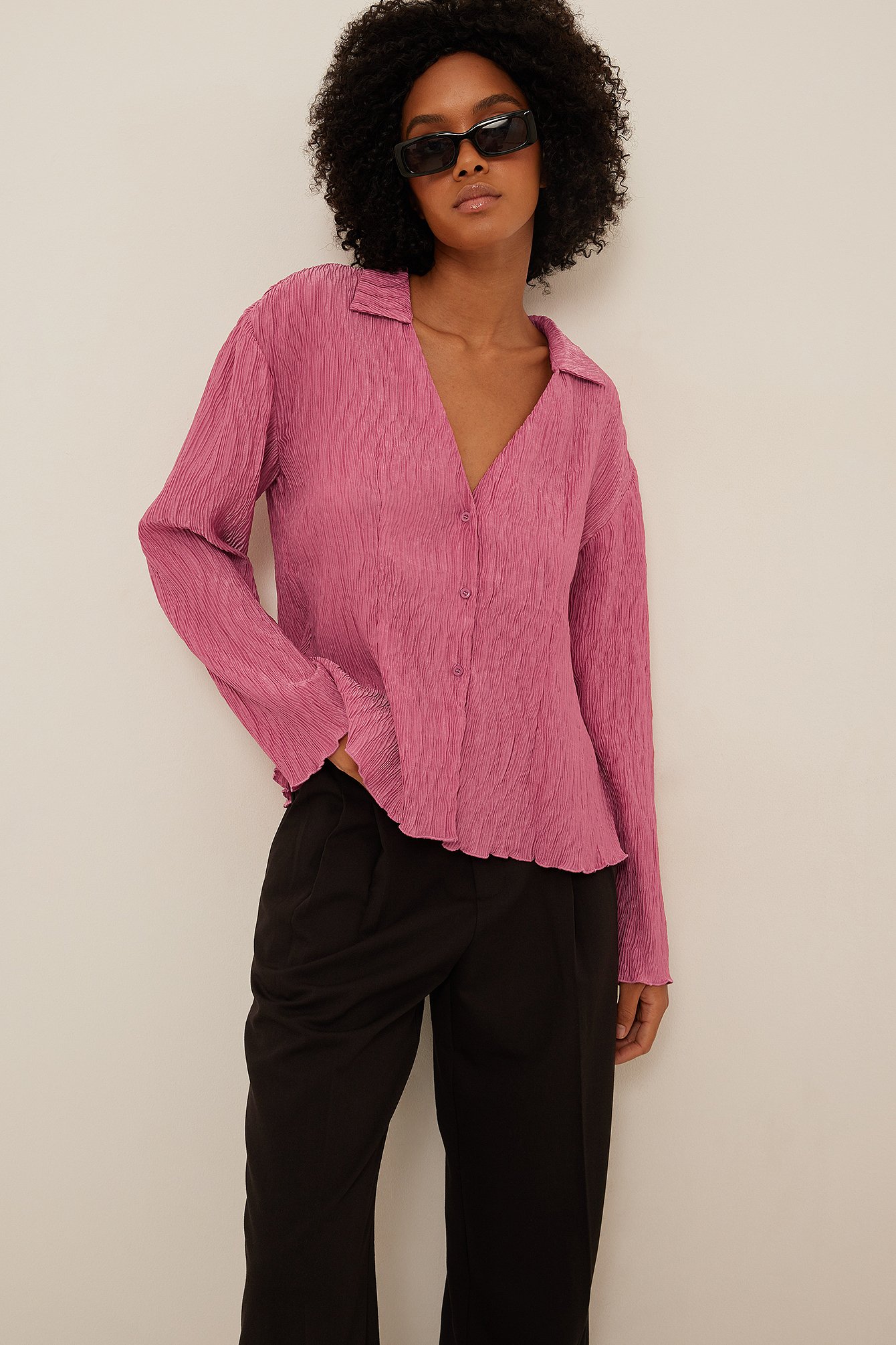 Strong Pink Wavy Structure Long Sleeve Shirt