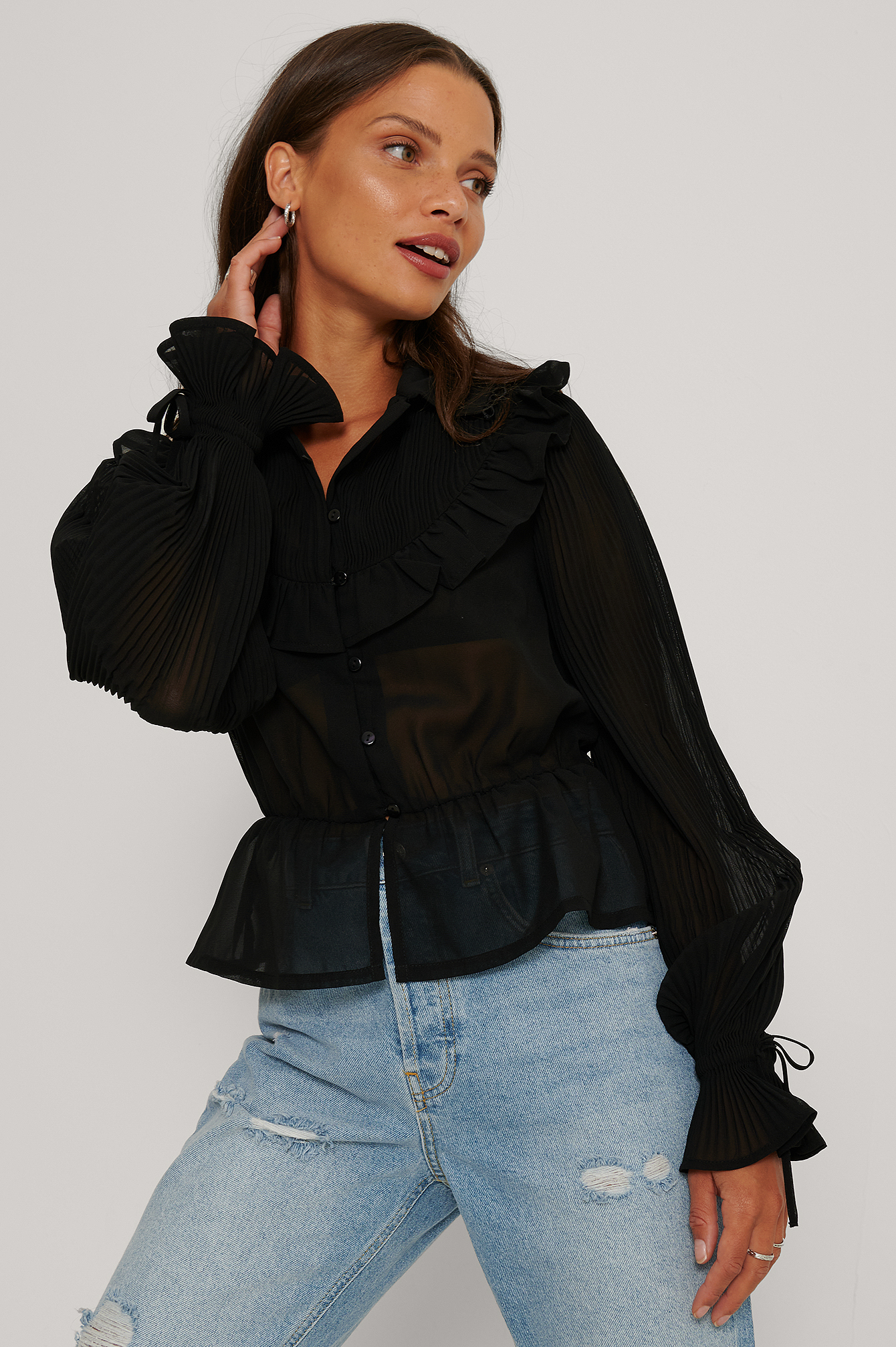Western Detail Chiffon Blouse Black 