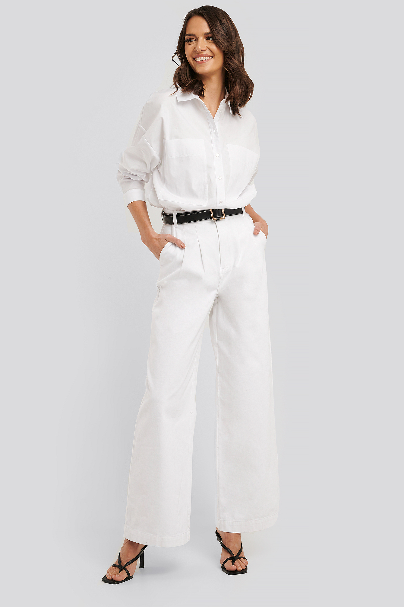 Optical White NA-KD Trend Highwaist Palazzo Jeans