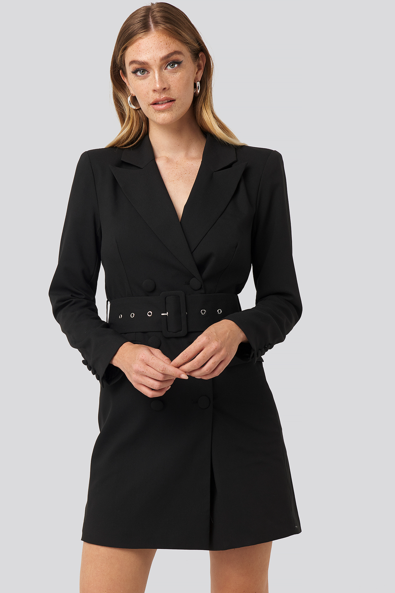 Wide Belt Blazer Dress Black