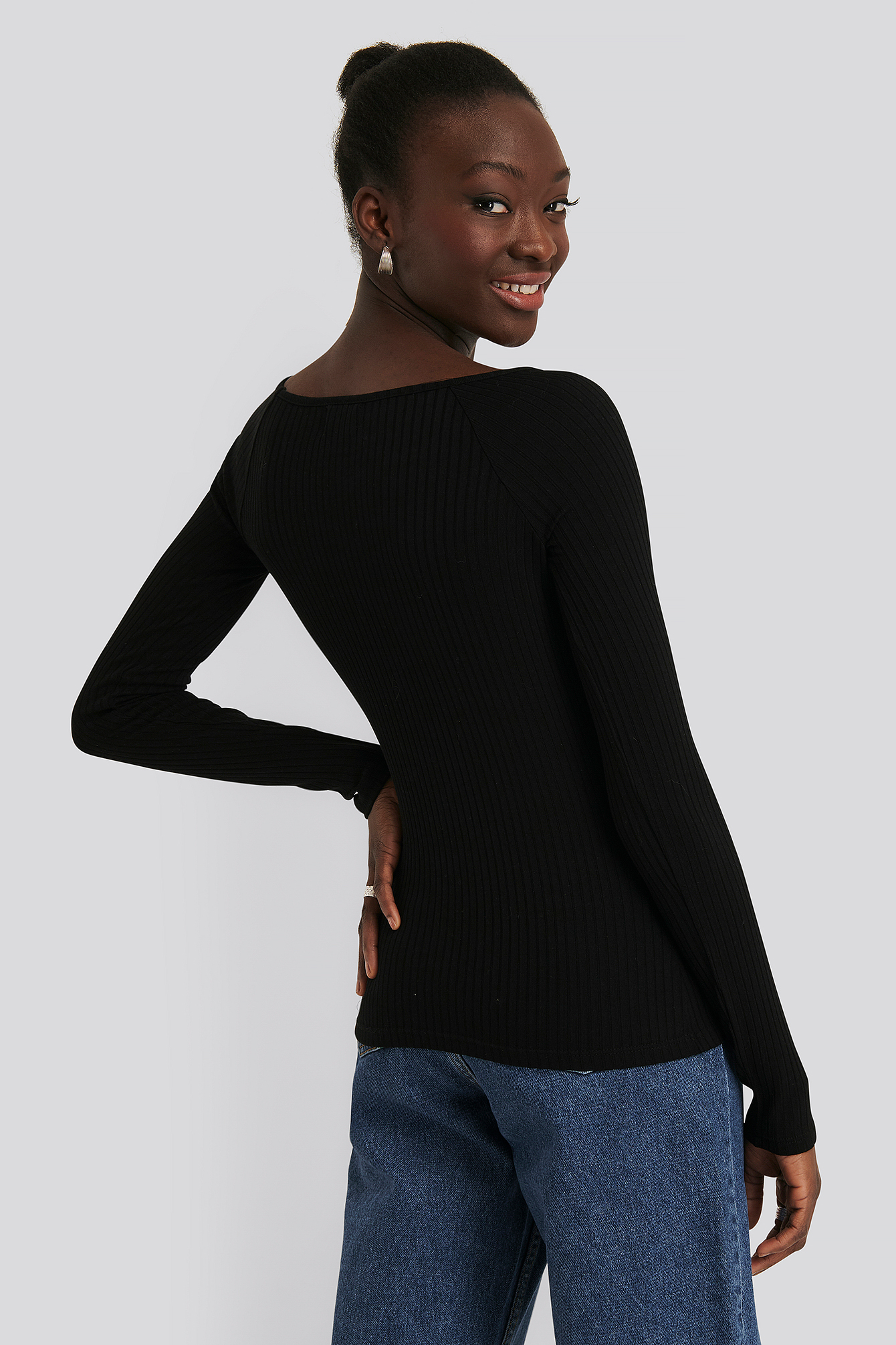 Wide Boatneck Longsleeve Black | na-kd.com