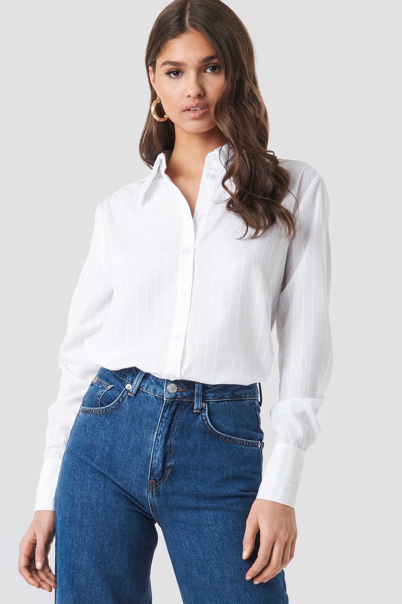 Wide Collar Striped Shirt White | NA-KD