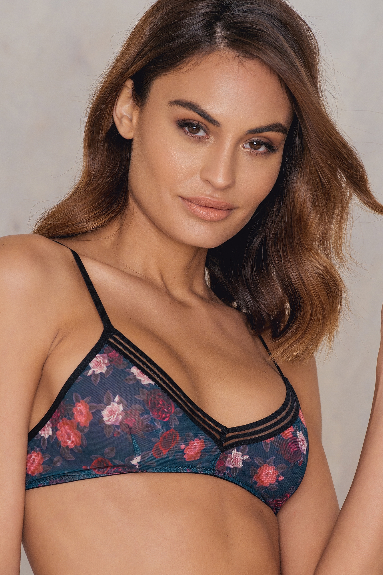 Wide Elastic Printed Mesh Bra Dark Rose