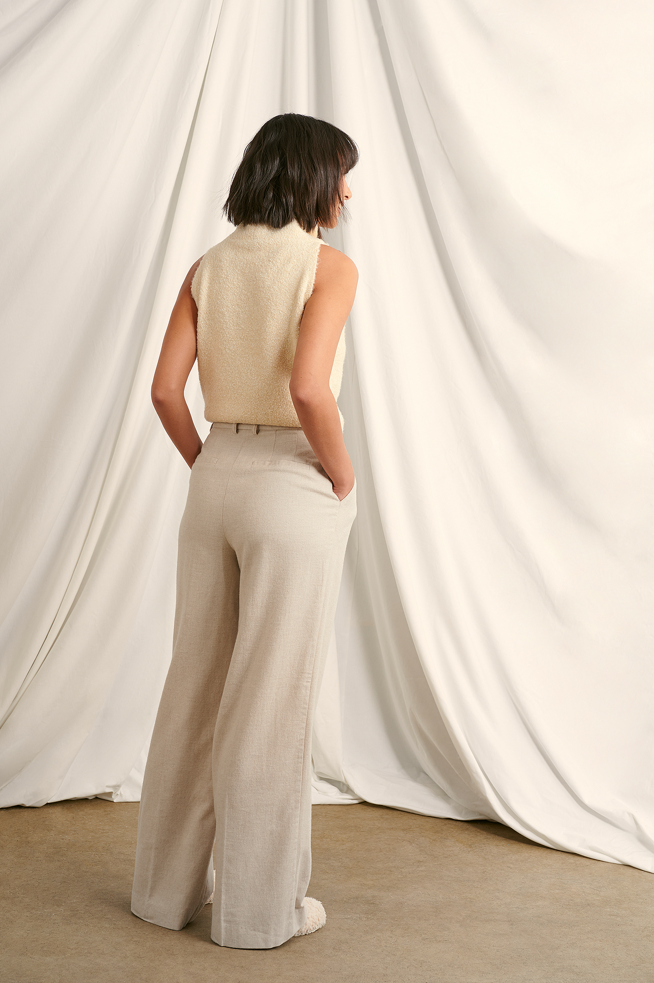 Wide Flannel Trousers Beige | na-kd.com