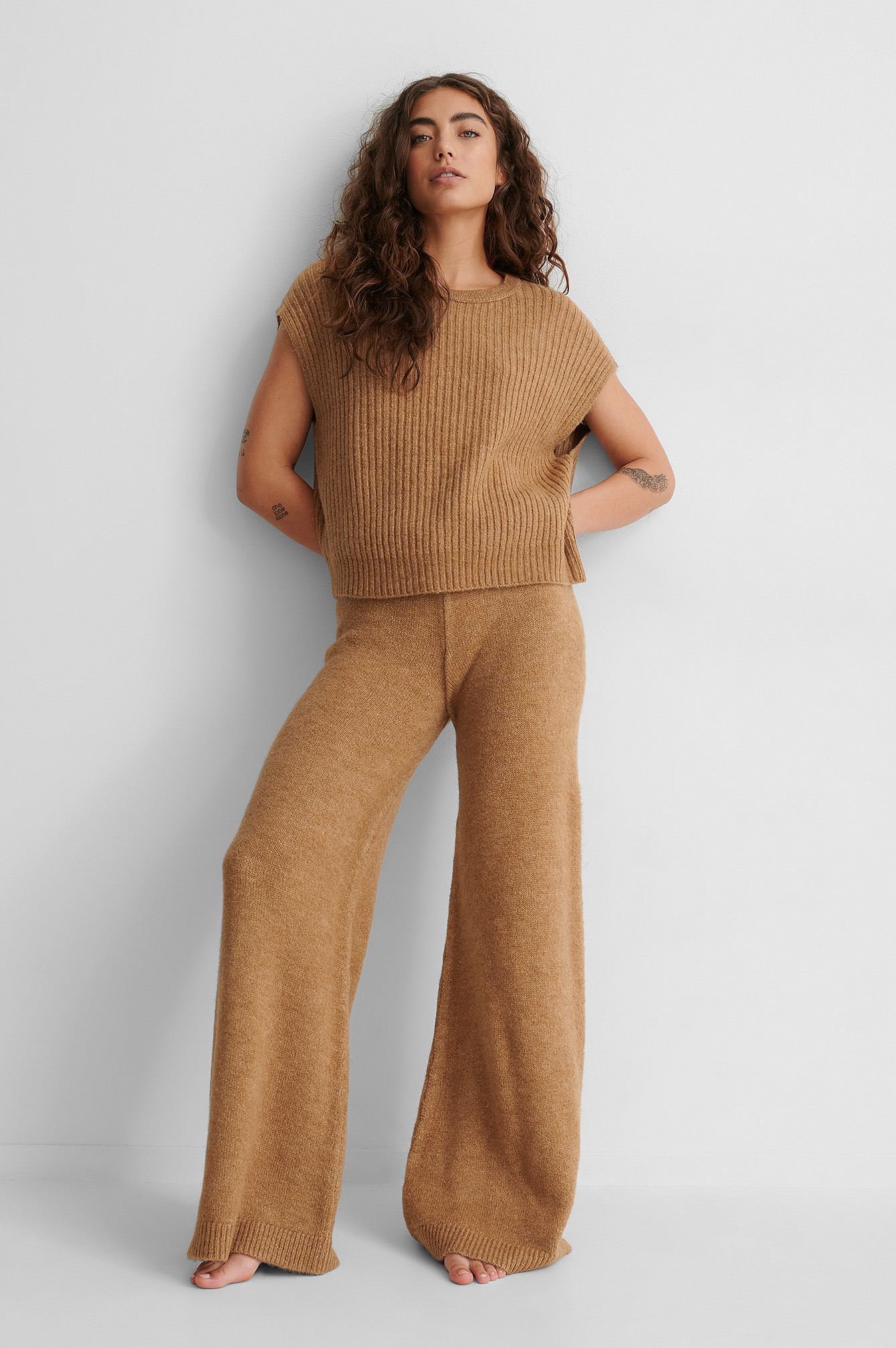 Wide Knitted Trousers Brown