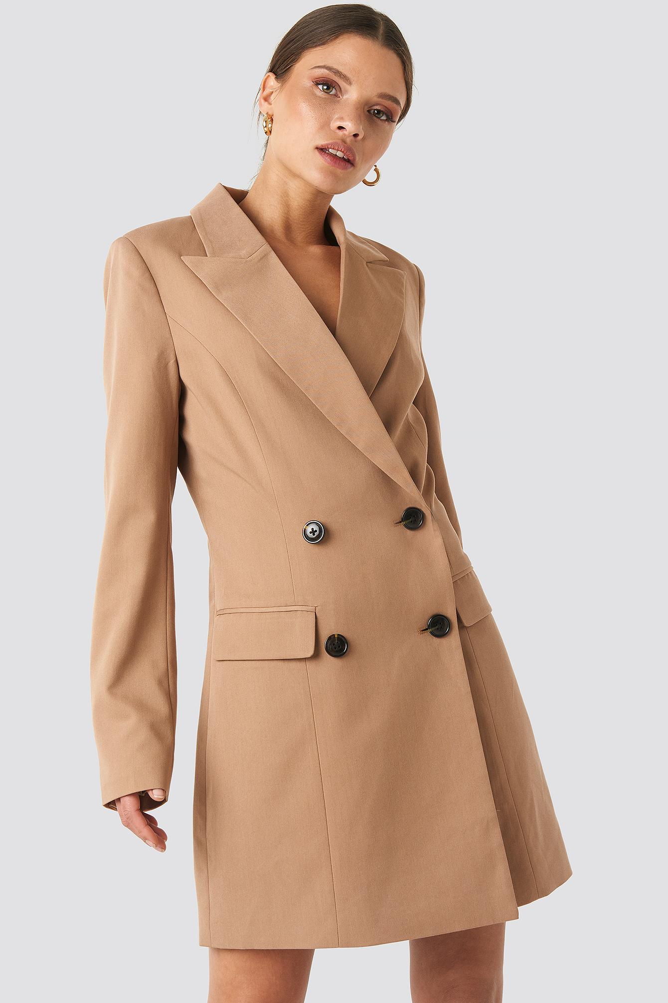 Wide Lapel Blazer Dress Camel