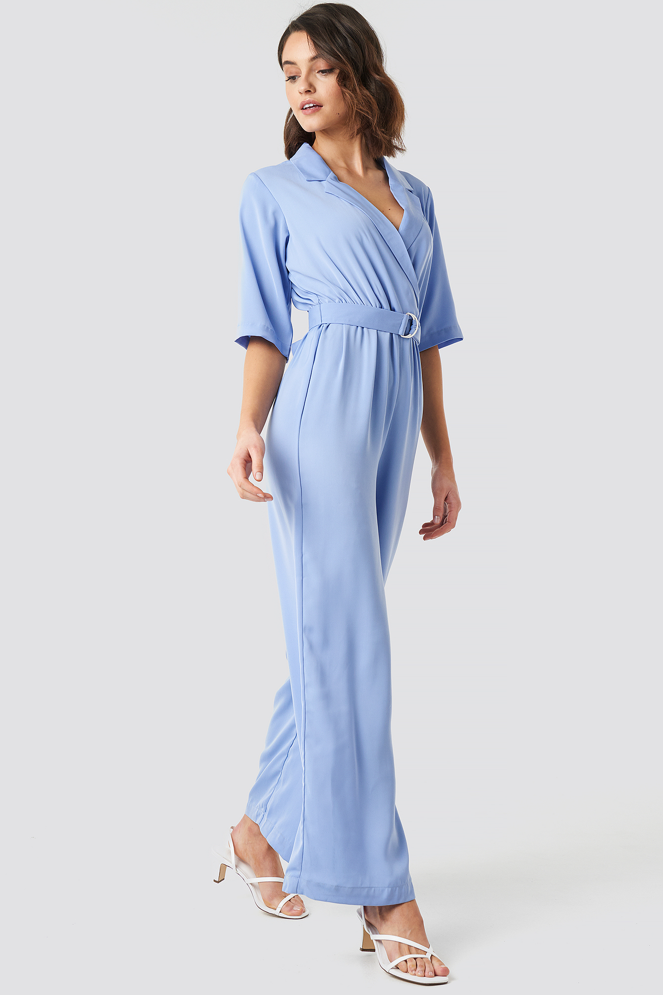 Wide Leg Belted Jumpsuit Blue