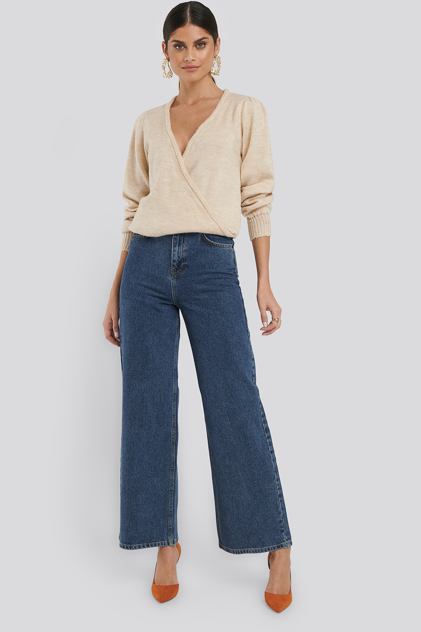 Wide Leg High Waisted Jeans Mid Blue