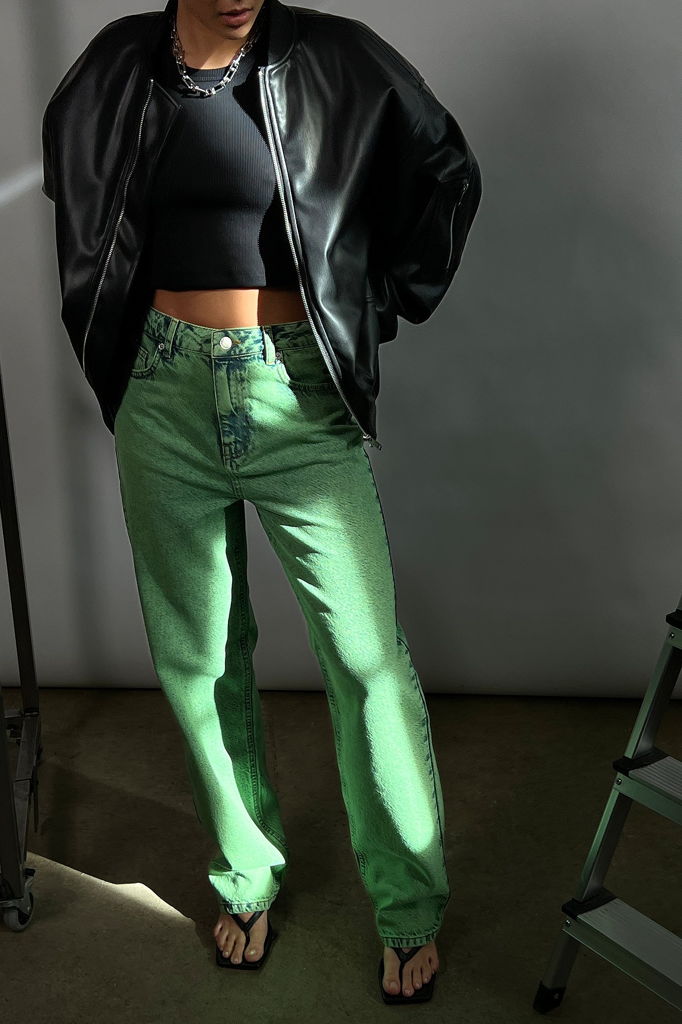 Acid Green Økologiske jeans med høyt liv og vide ben