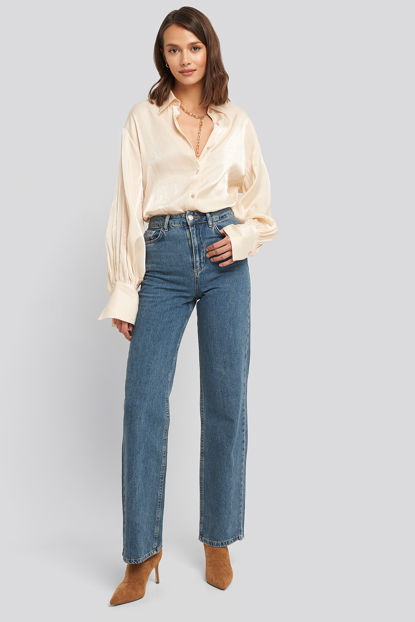 Wide Leg Highwaisted Denim Mid Blue