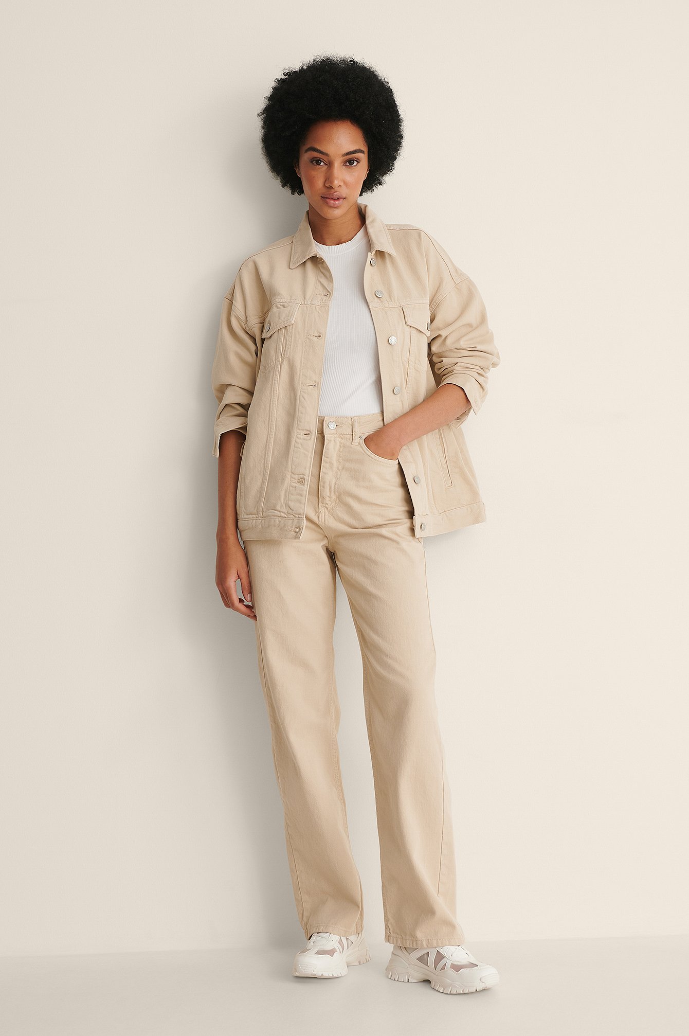 Wide Leg High Waisted Denim Beige | na-kd.com