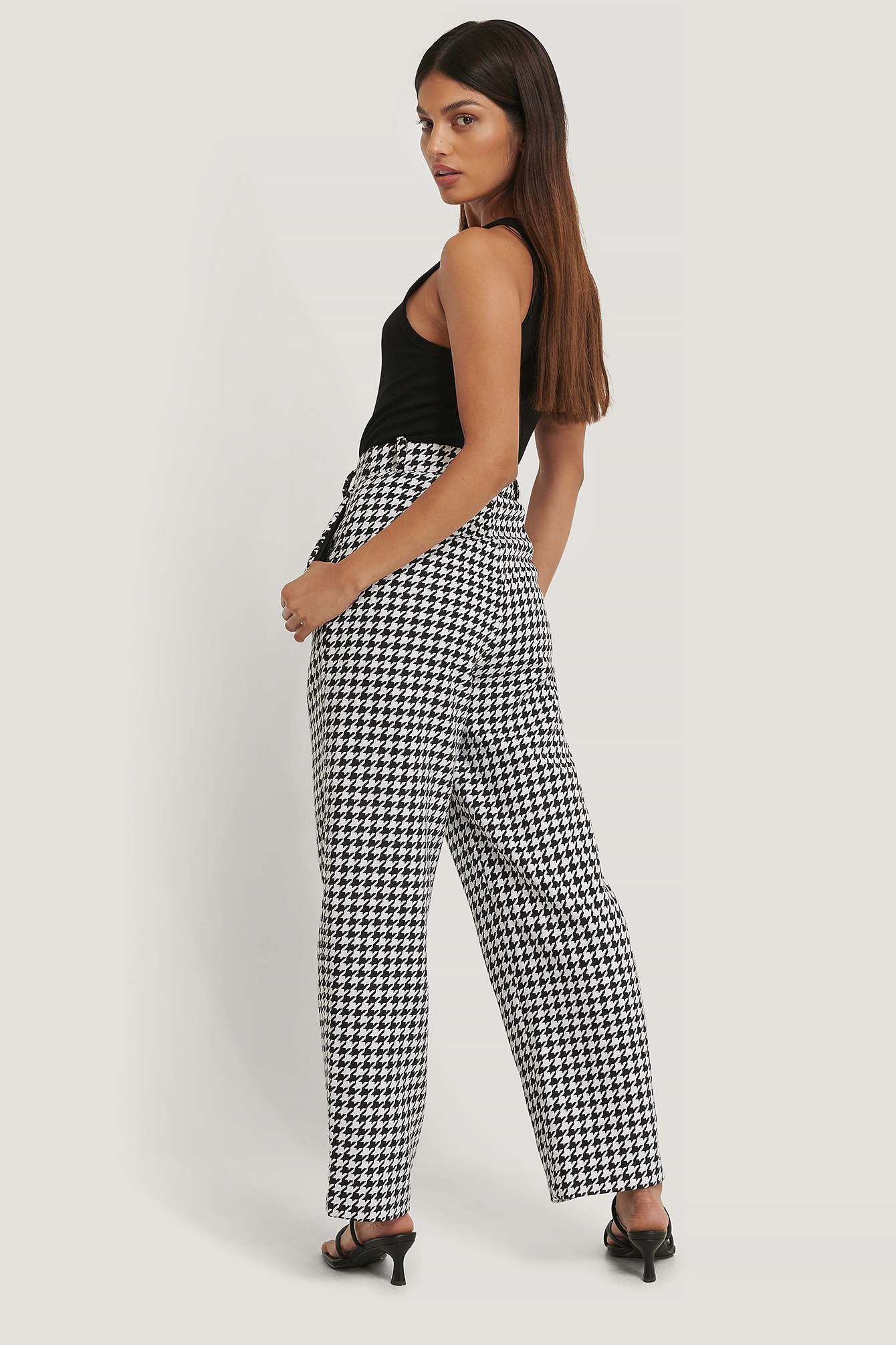 Black/White Wide Leg Houndstooth Pants