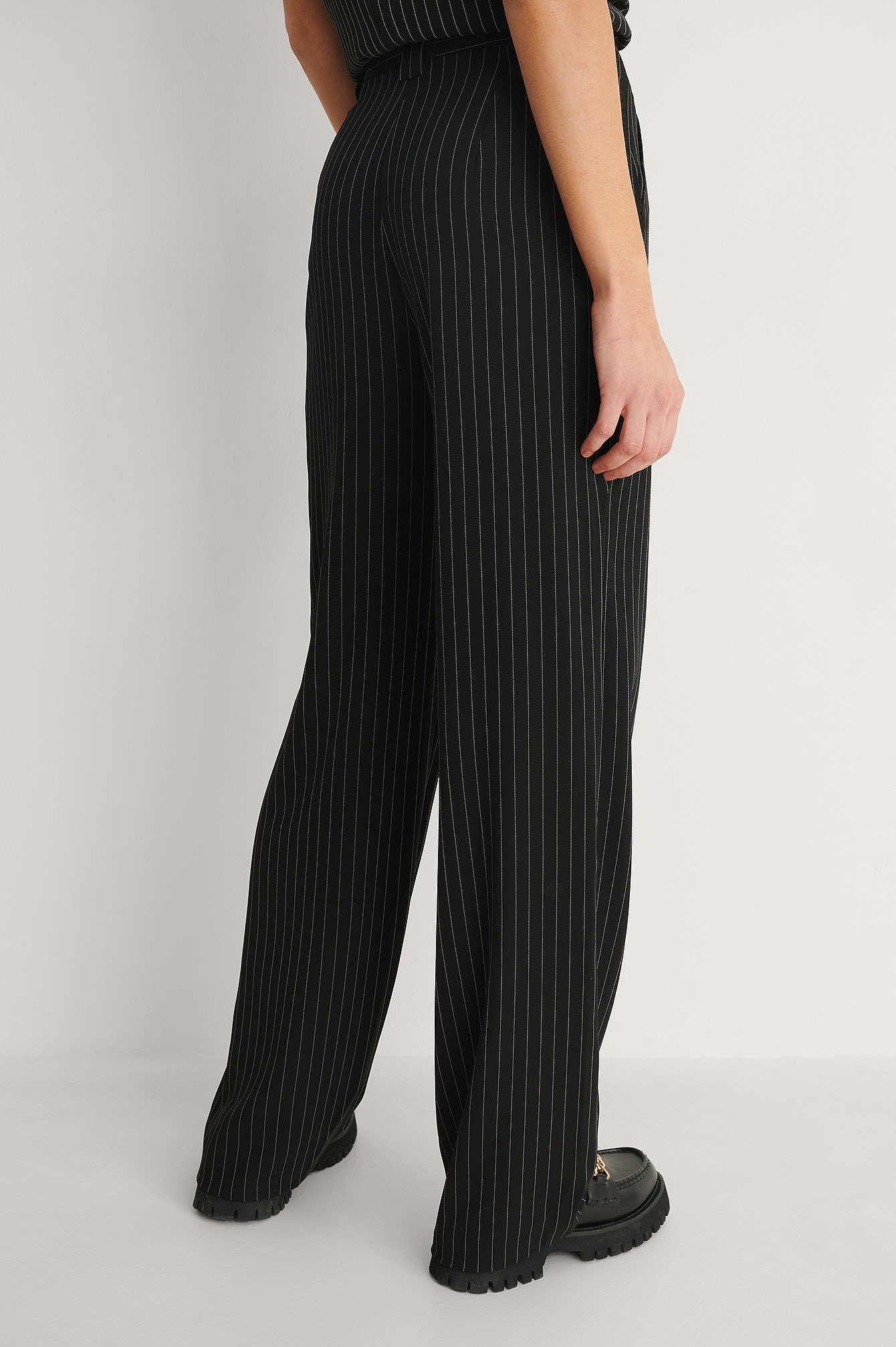 Black Stripe Recycled Wide Leg Pinstriped Pants