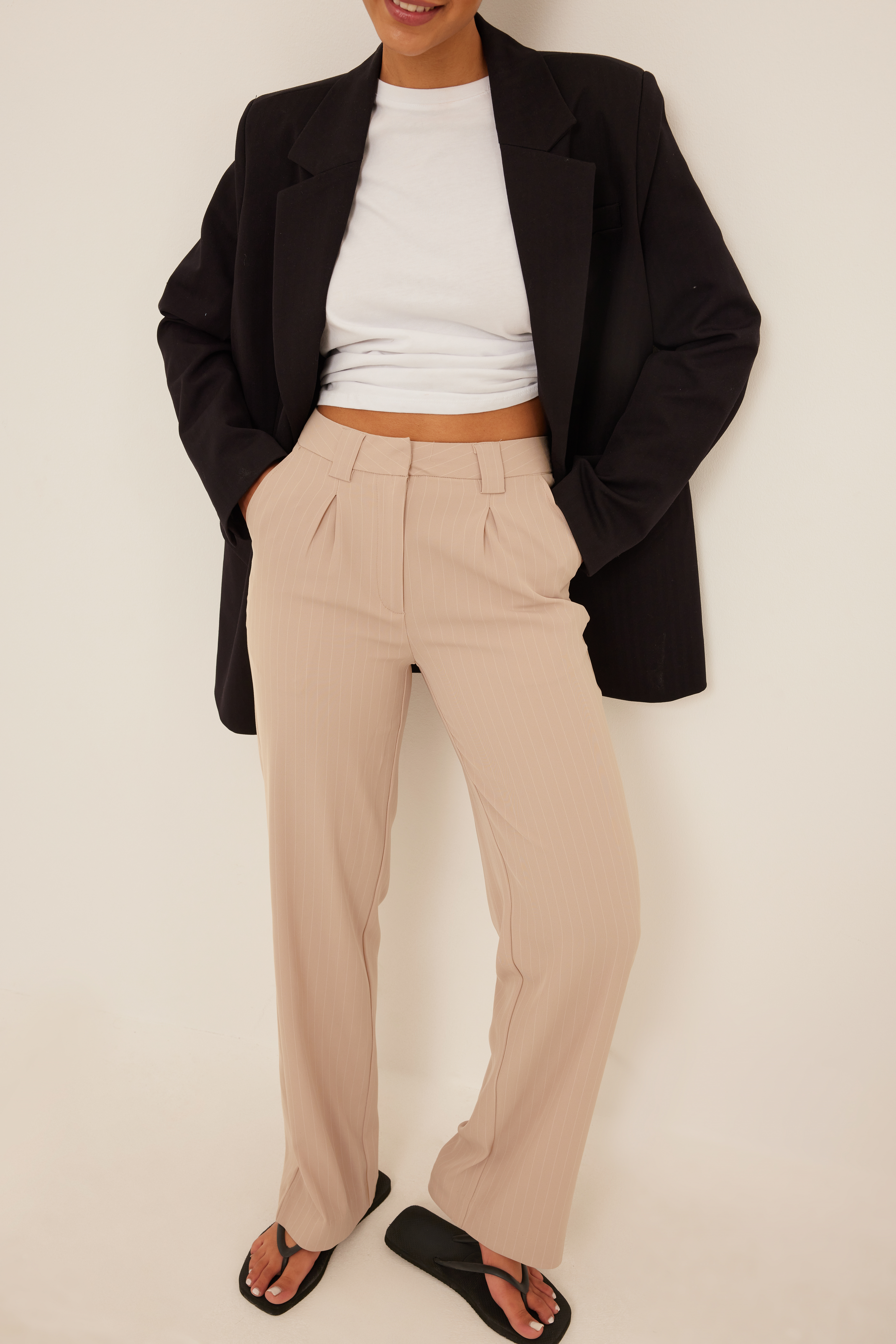 Recycled Wide Leg Pinstriped Pants 