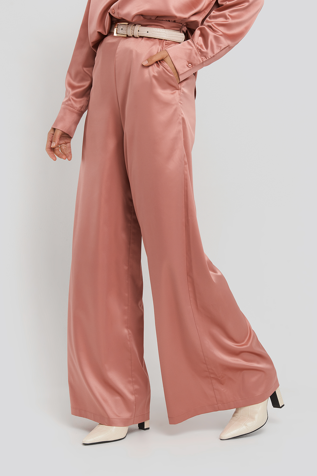 Wide Leg Satin Pants Pink | na-kd.com