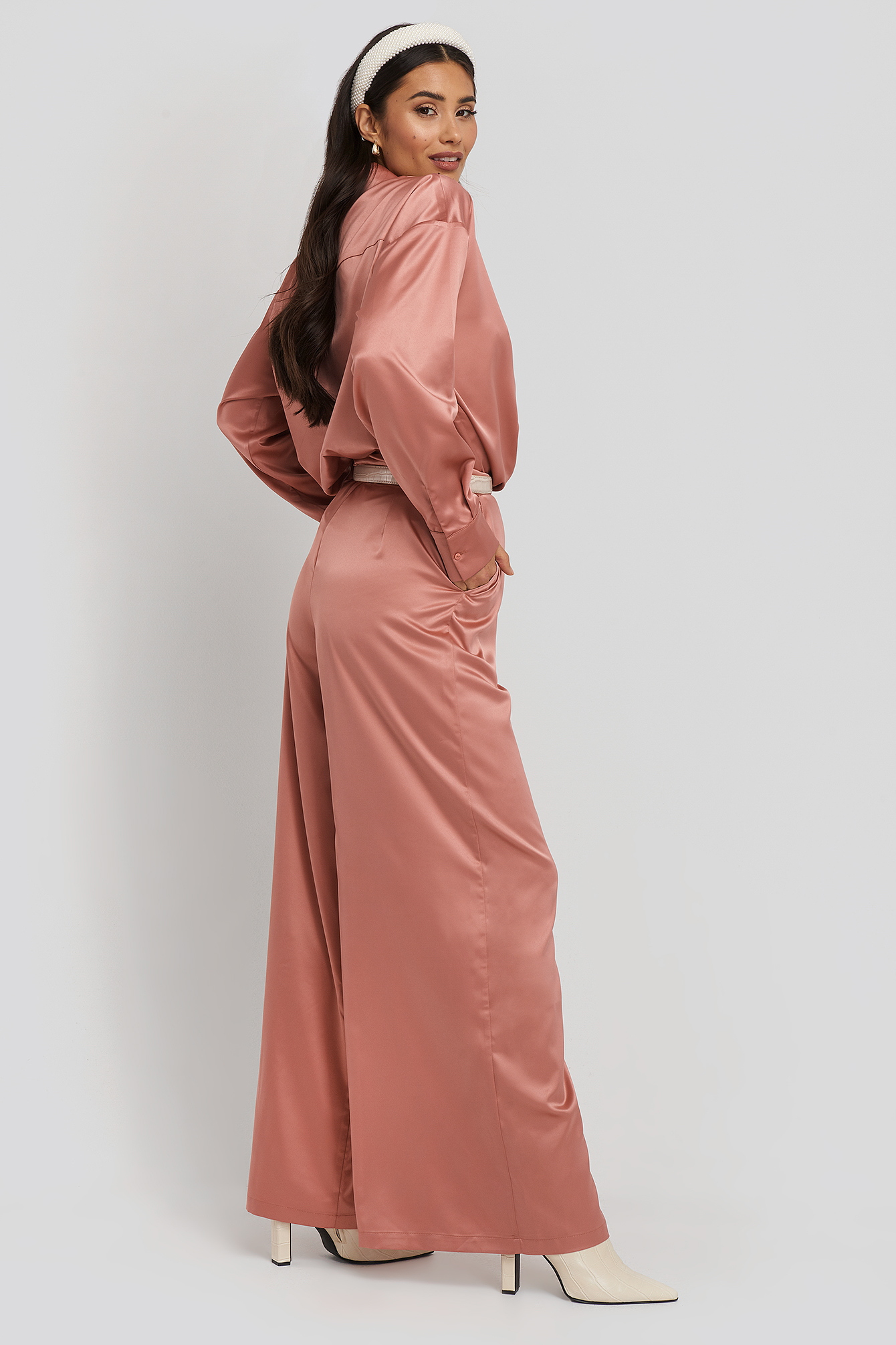 Wide Leg Satin Pants Pink | na-kd.com