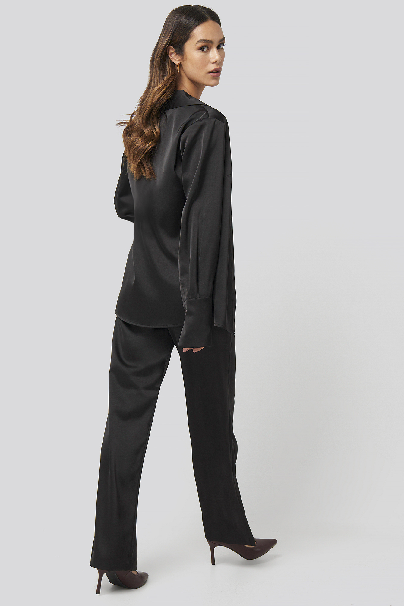 Wide Leg Satin Suit Pants Black