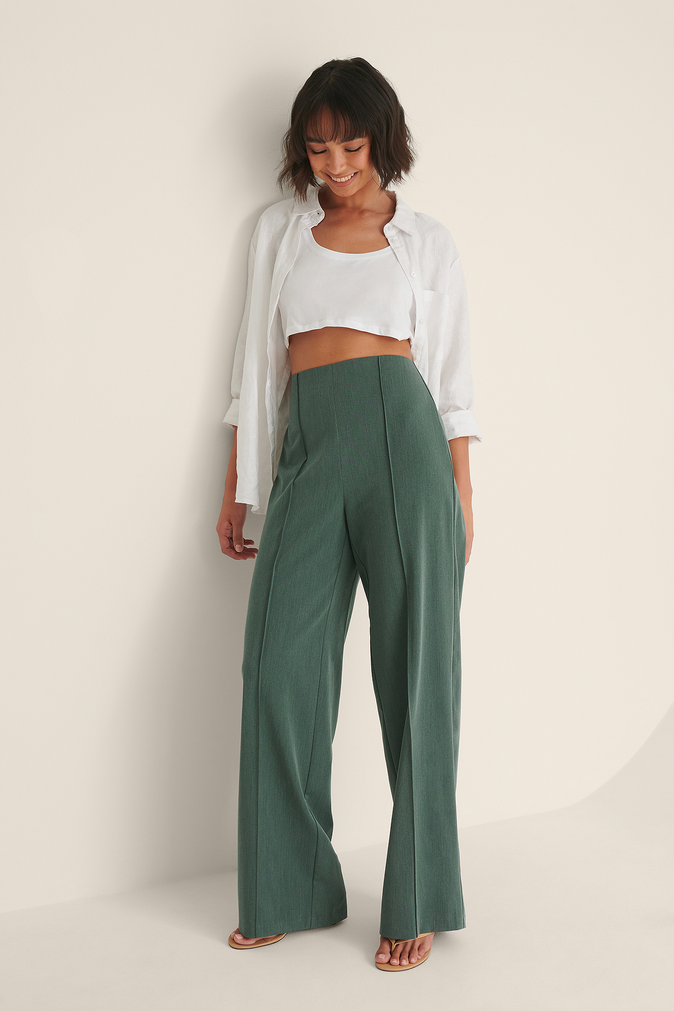 Wide Leg Seamline Pants Green | na-kd.com