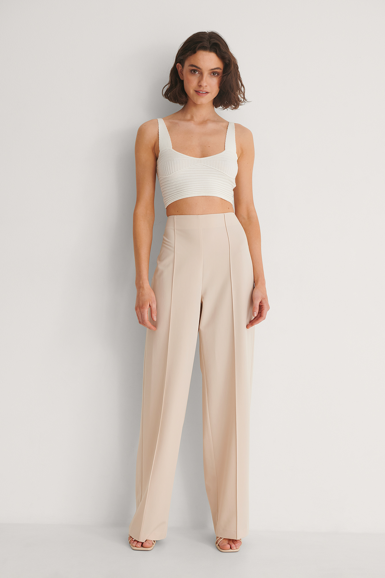 Broek Met Wijde Pijpen En Naad Beige | na-kd.com