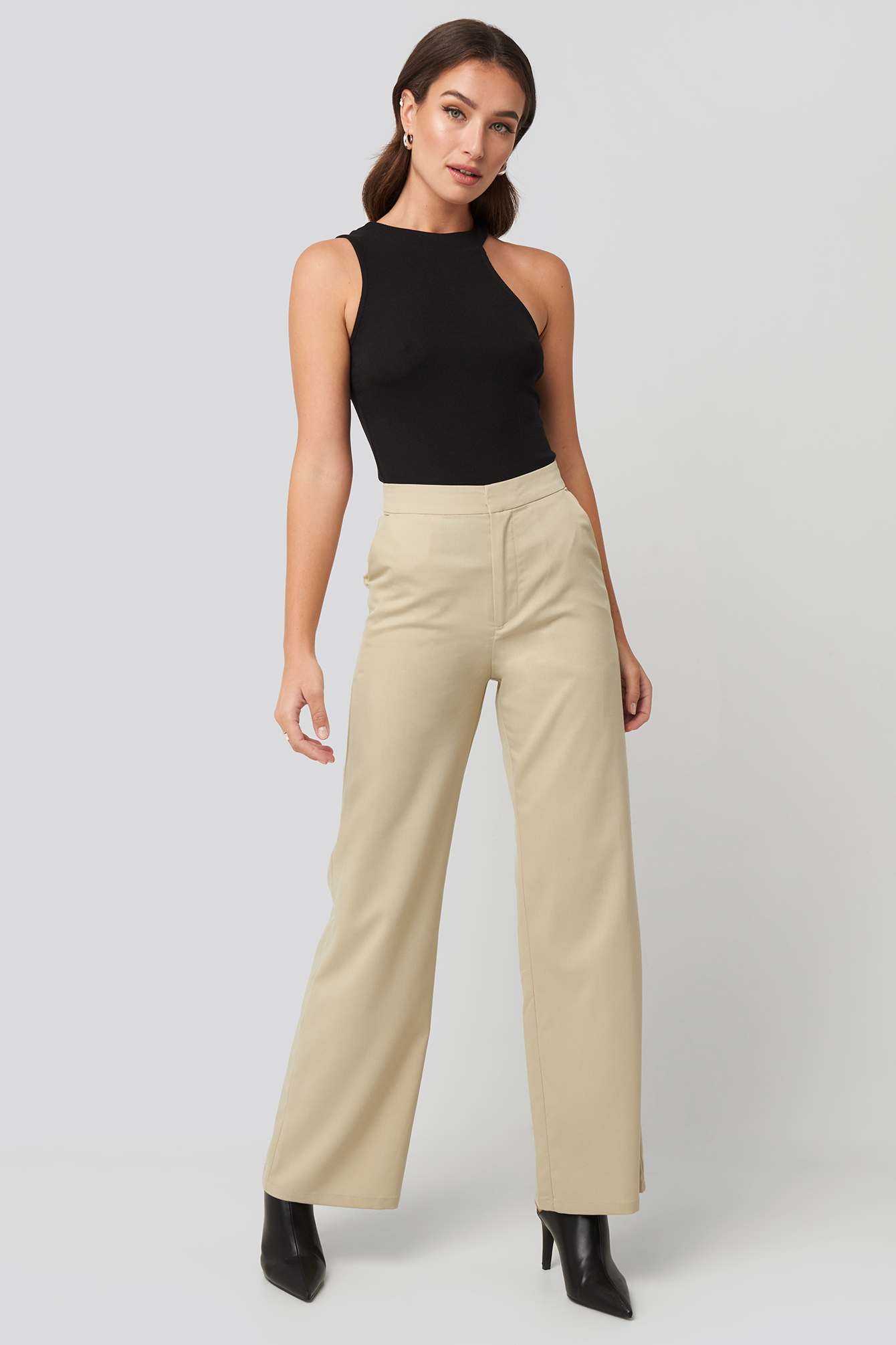 Wide Leg Suit Pants Beige
