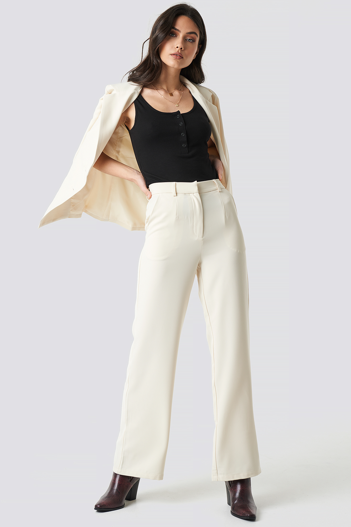 Wide Leg Suit Pants Off White