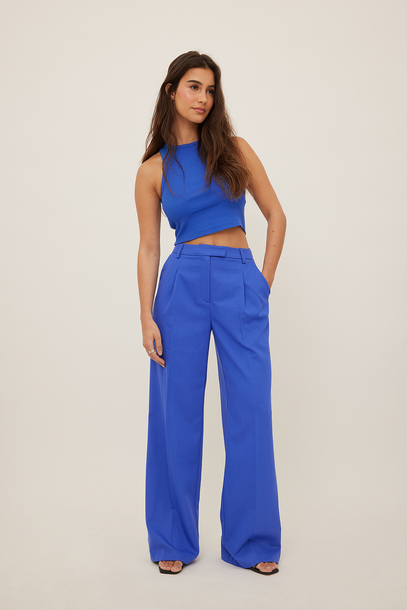 Lange pantalon met wijde pijpen Blauw | na-kd.com