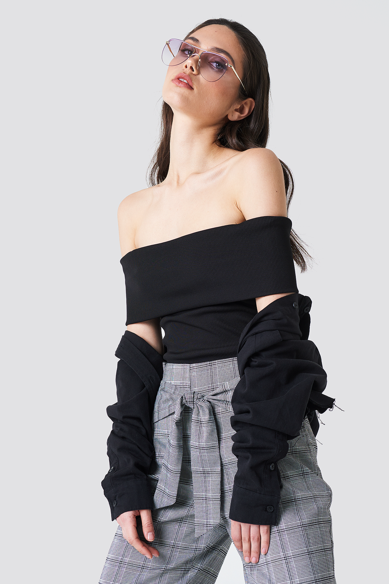 Wide Off Shoulder Cropped Top Black