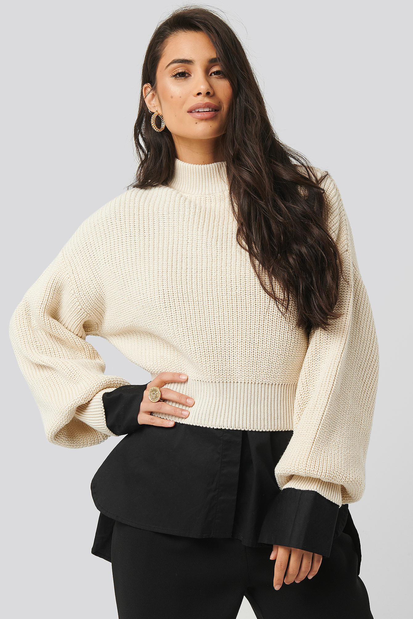 Wide Rib Balloon Sleeve Sweater Offwhite