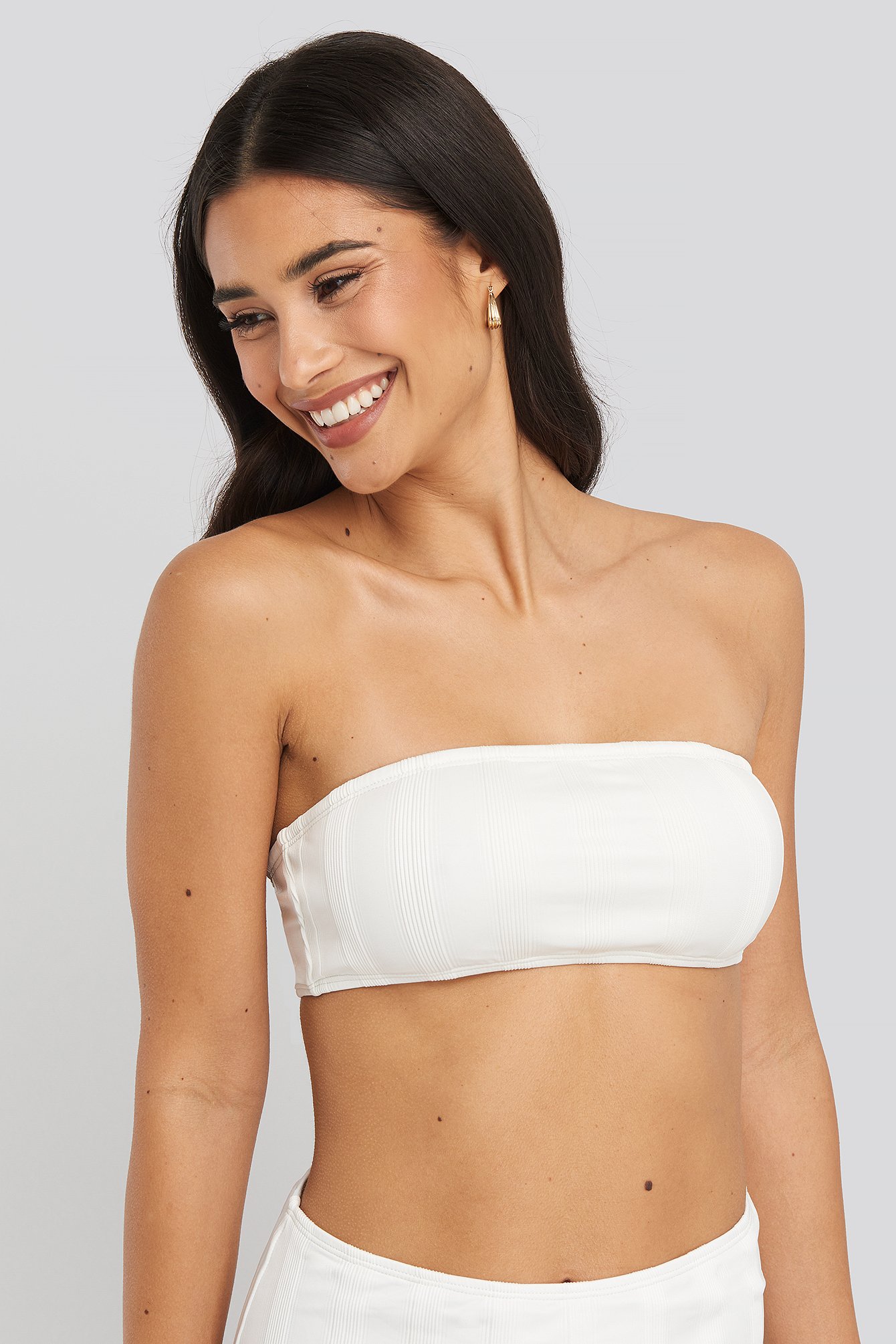 Wide Ribbed Bandeau Top White